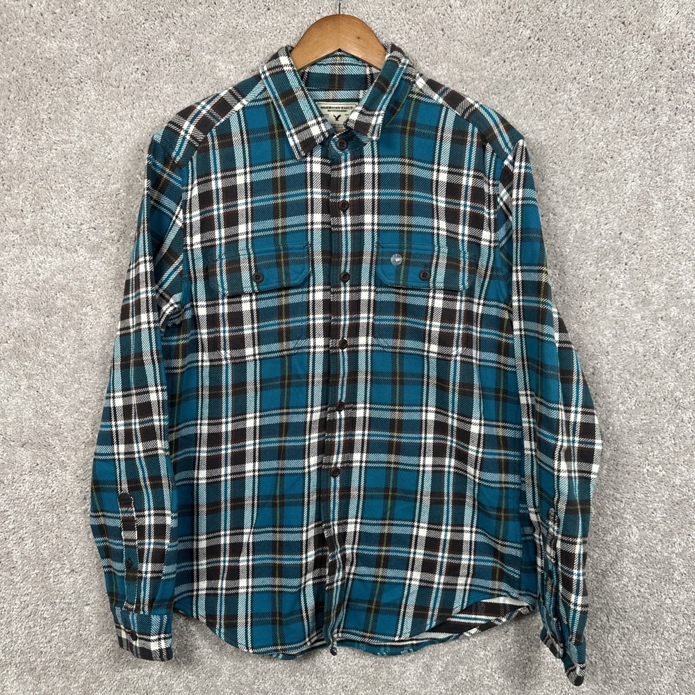 American Eagle Men's Size Large Relaxed Fit Heavy Weight Blue Flannel
